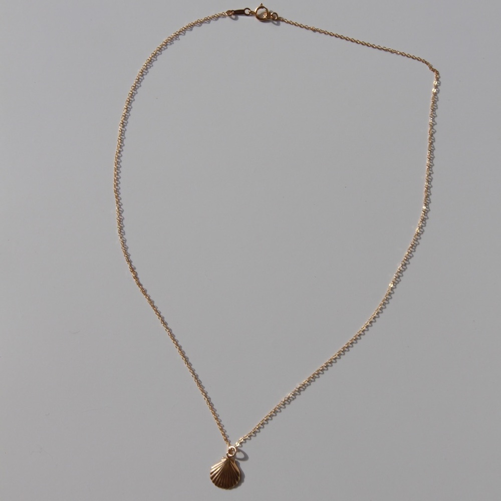 14k Yellow Gold Filled Tiny Dainty Sea Shell Charm Necklace - Picture 6 of 8